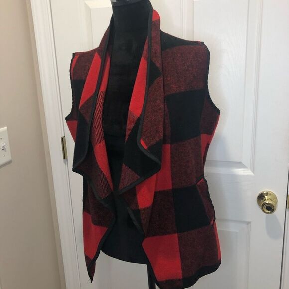 Plaid open drape front vest, size large - Picture 2 of 8